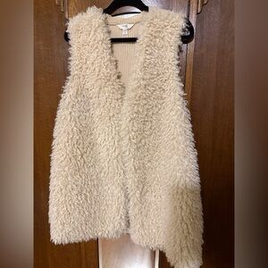 Terra & Sky Cream Textured Furry Knit Vest, 1x